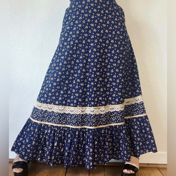 Upcycled Gunne Sax, Jessica’s Gunnies maxi skirt Floral Navy Maxi Skirt twee